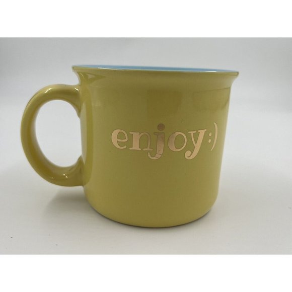 Coffee Mug Yellow Enjoy Every Moment Smile Face Gift Hot Cold Youth Adult - Picture 2 of 7